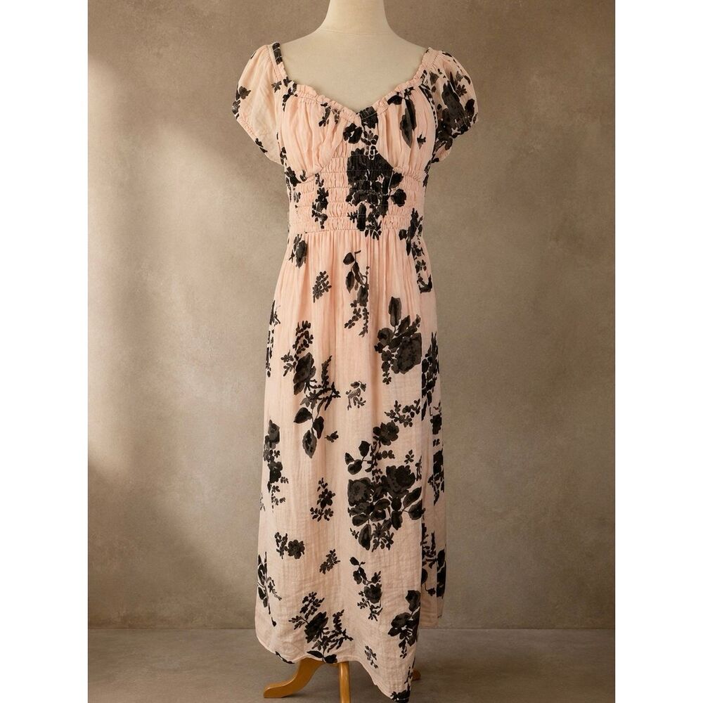 Free People Sz M Forget Me Not Maxi Dress Pink Floral Cotton Cottagecore